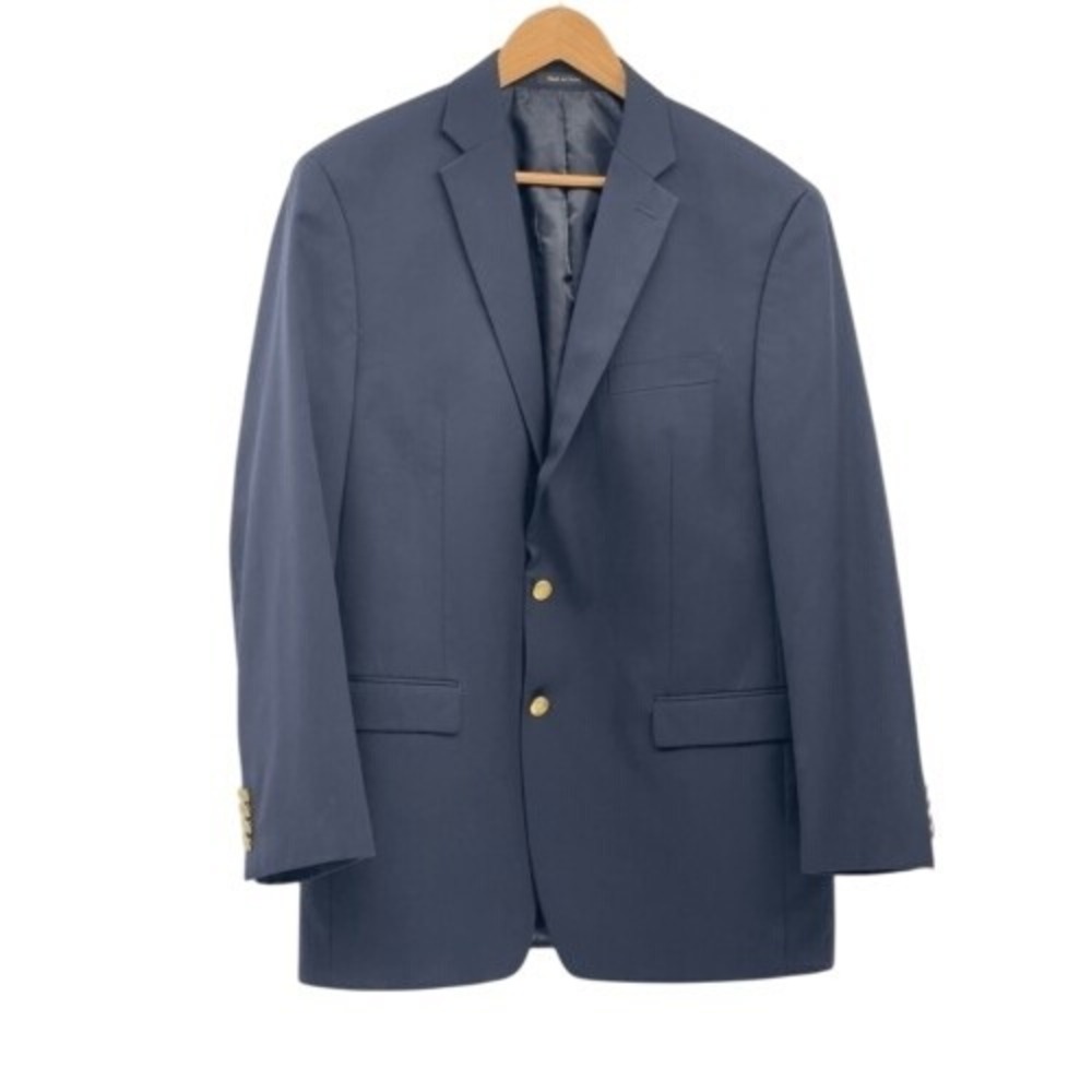 Chaps Ralph Lauren Blazer Sport Coat Men Size 44 L Navy Blue Gold Buttons Wool‎